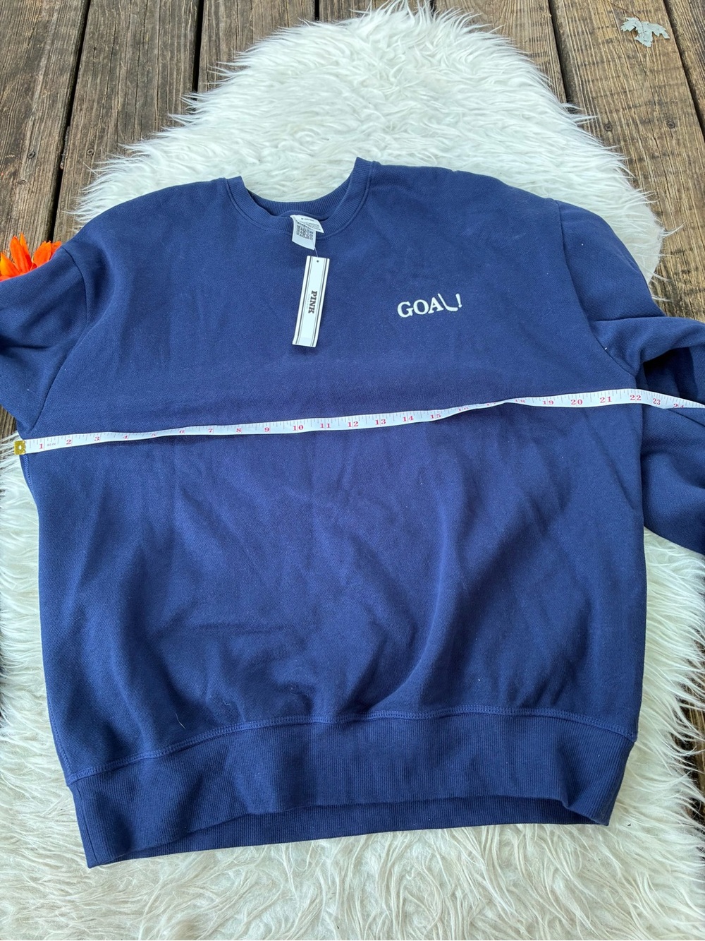 🌺NWT PINK Victoria's Secret Navy Crewneck Sweatshirt with 'GOAL' Logo🌺 - Picture 3 of 7